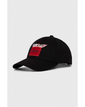 HUGO czapka z daszkiem bawełniana x Gremlins kolor czarny z nadrukiem