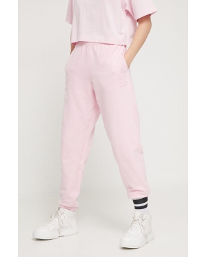 HUGO spodnie dresowe bawełniane kolor różowy gładkie
