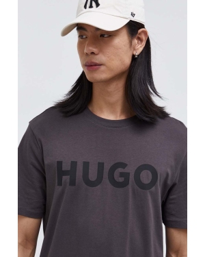 HUGO t-shirt bawełniany kolor szary z nadrukiem