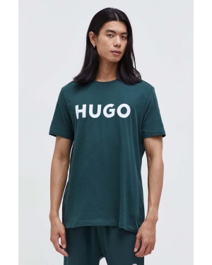 HUGO t-shirt bawełniany kolor zielony z nadrukiem