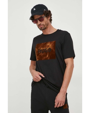 HUGO t-shirt bawełniany męski kolor czarny z nadrukiem