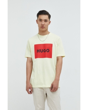 HUGO t-shirt bawełniany 50467952 kolor beżowy z nadrukiem