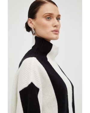 Gestuz sweter wełniany damski kolor czarny z półgolfem