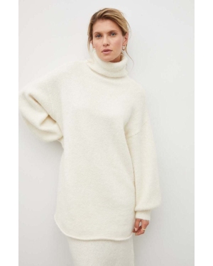 Gestuz sweter wełniany damski kolor beżowy ciepły z golfem