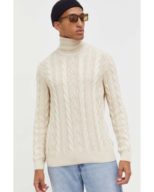 Solid sweter bawełniany kolor beżowy z golferm