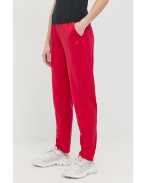 4F spodnie dresowe damskie kolor czerwony gładkie