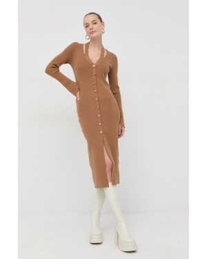 Patrizia Pepe sukienka wełniana kolor brązowy midi dopasowana