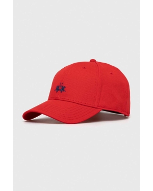 La Martina czapka z daszkiem bawełniana kolor czerwony z aplikacją