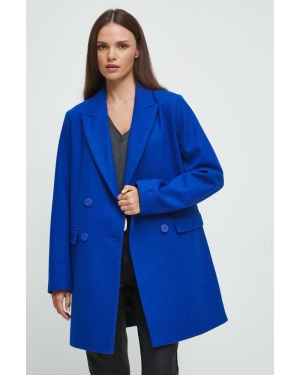 Medicine płaszcz z domieszką wełny kolor niebieski przejściowy dwurzędowy
