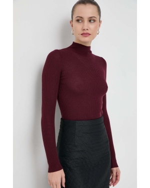 Twinset sweter wełniany damski kolor czerwony lekki z półgolfem