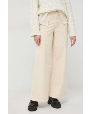 MAX&Co. spodnie sztruksowe kolor beżowy dzwony high waist