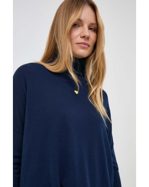 MAX&Co. sweter wełniany damski kolor granatowy lekki z półgolfem