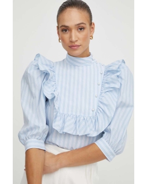 Custommade bluzka bawełniana damska kolor niebieski wzorzysta