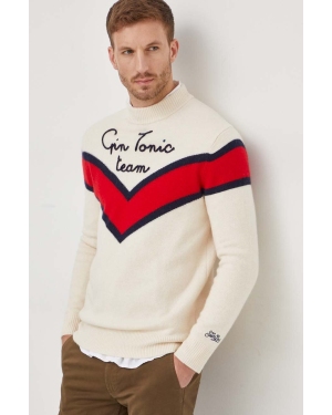 MC2 Saint Barth sweter z domieszką wełny męski kolor beżowy z półgolfem