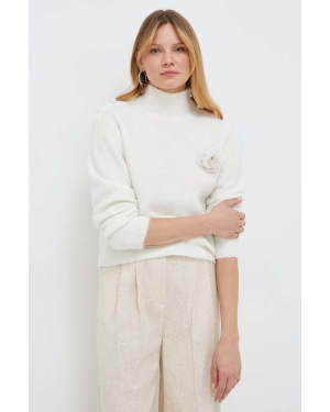 Custommade sweter wełniany damski kolor beżowy ciepły z półgolfem