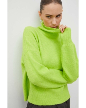 Samsoe Samsoe sweter wełniany kolor zielony z półgolfem