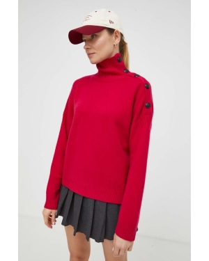 The Kooples sweter wełniany damski kolor różowy z półgolfem