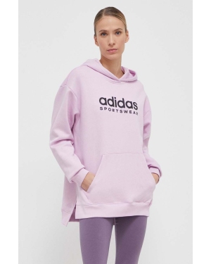 adidas bluza damska kolor fioletowy z kapturem z nadrukiem