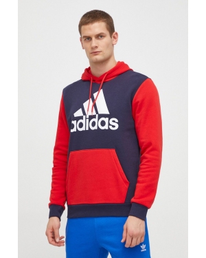 adidas bluza męska kolor czerwony z kapturem wzorzysta