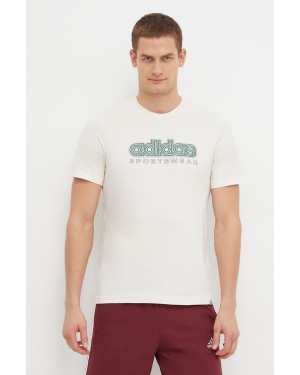 adidas t-shirt bawełniany męski kolor beżowy z nadrukiem IS2883