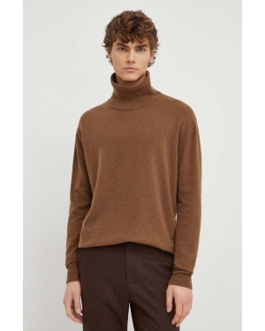 American Vintage sweter wełniany męski kolor brązowy lekki z golferm
