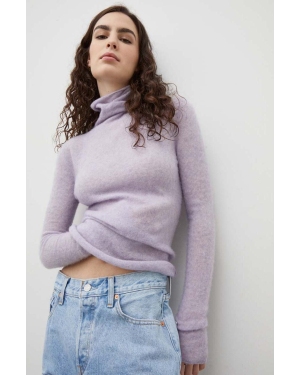 American Vintage sweter wełniany damski kolor fioletowy lekki z golfem