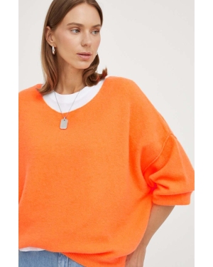 American Vintage sweter z domieszką wełny damski kolor pomarańczowy lekki