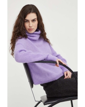 American Vintage sweter wełniany damski kolor fioletowy ciepły z golfem