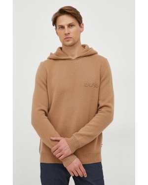BOSS sweter wełniany męski kolor beżowy lekki
