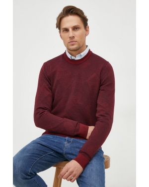 BOSS sweter wełniany męski kolor bordowy lekki
