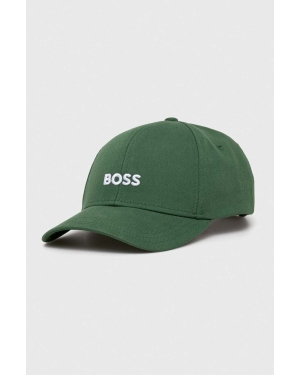 BOSS czapka z daszkiem bawełniana kolor zielony z aplikacją