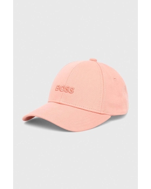 BOSS czapka z daszkiem bawełniana kolor różowy gładka