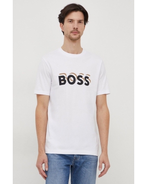 BOSS t-shirt bawełniany męski kolor biały z nadrukiem