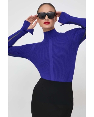 BOSS sweter damski kolor niebieski lekki z półgolfem
