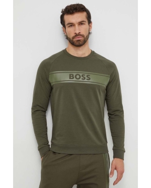 BOSS bluza bawełniana lounge kolor zielony z nadrukiem