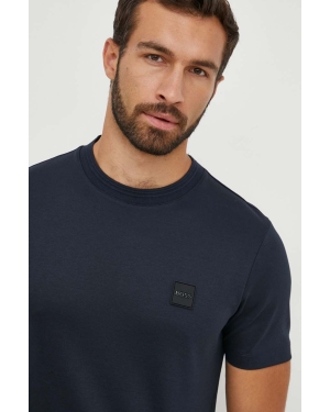 BOSS t-shirt bawełniany kolor niebieski z aplikacją