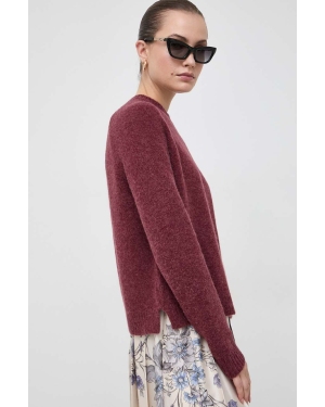 BOSS sweter z domieszką wełny damski kolor bordowy