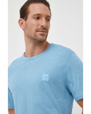 BOSS t-shirt bawełniany BOSS ORANGE kolor niebieski z aplikacją