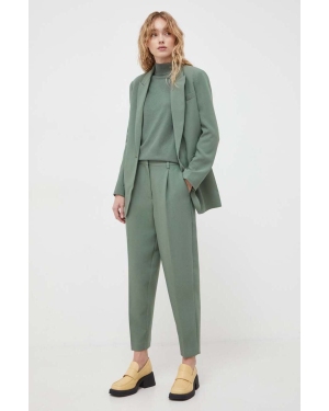 Bruuns Bazaar spodnie damskie kolor zielony dopasowane high waist