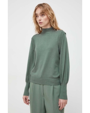 Bruuns Bazaar sweter damski kolor zielony lekki z półgolfem