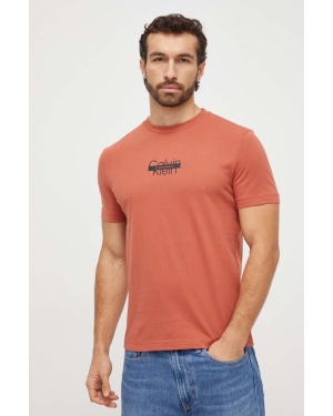 Calvin Klein t-shirt bawełniany męski kolor pomarańczowy z nadrukiem