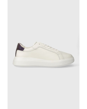 Calvin Klein sneakersy skórzane LOW TOP LACE UP PET kolor biały HM0HM01288