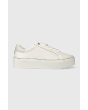 Calvin Klein sneakersy skórzane FLATFORM C LACE UP - MONO MIX kolor biały HW0HW01870