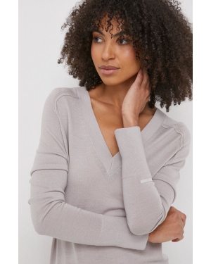 Calvin Klein sweter wełniany damski kolor szary lekki
