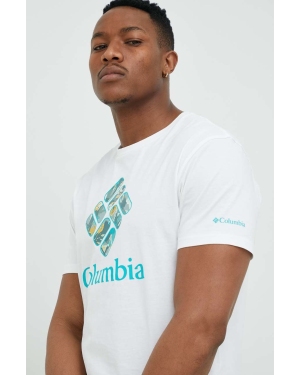 Columbia t-shirt bawełniany kolor biały z nadrukiem