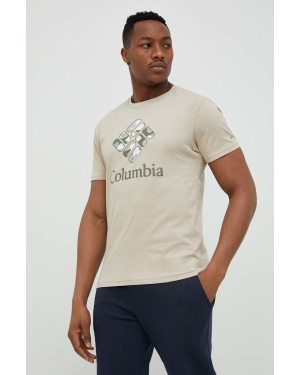 Columbia t-shirt bawełniany kolor beżowy z nadrukiem
