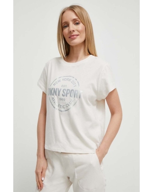 Dkny t-shirt bawełniany damski kolor beżowy