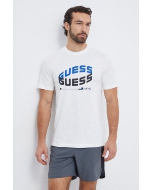 Guess t-shirt bawełniany męski kolor beżowy z nadrukiem