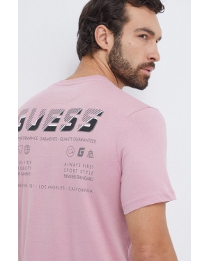 Guess t-shirt bawełniany męski kolor różowy z nadrukiem