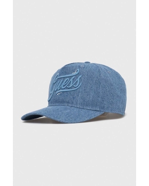 Guess czapka z daszkiem jeansowa EBE kolor niebieski z aplikacją W4RZ03 D5A30